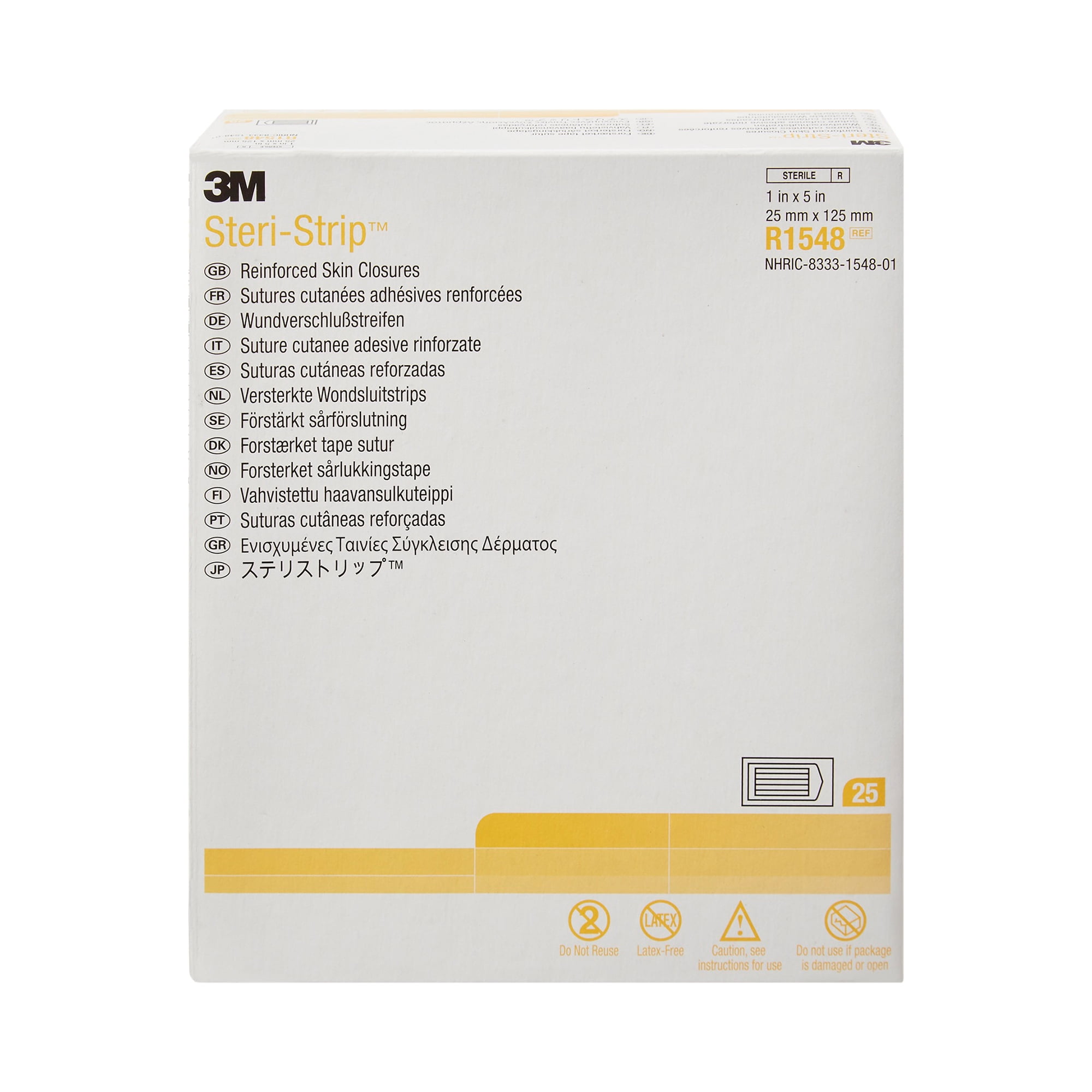 Steri-Strip Closure Reinforced Skin Strip 1 x 5" Sterile R1548, 25 Ct