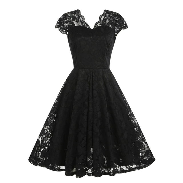 Robe d'Été Noire pour Femmes Robe d'Été Noire pour Femmes à Col en V en Dentelle Sans Manches Robe Rétro Robe Robe d'Été pour Femmes avec Manches Robe Noire en Dentelle pour Femmes Robe Noire en Dentelle pour Femmes