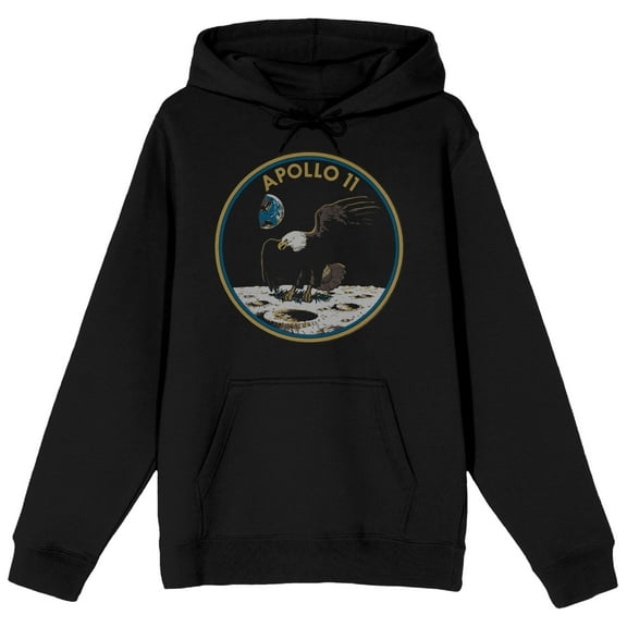 NASA Apollo 11 Eagle Long Sleeve Black Adult Hooded Sweatshirt-Large