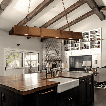 Farmhouse Wood Beam Hanging Lighting Fixture, 4-Light Vintage Pendant Light for Kitchen Island, Dining Room