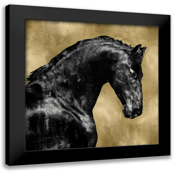 Rose, Martin 12x12 Black Modern Framed Museum Art Print Titled - Black Stallion on Gold