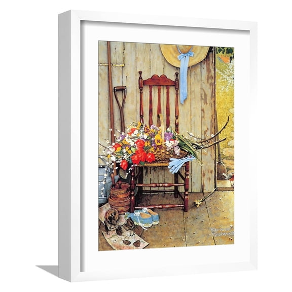 Art.com Spring Flowers Giclee Print by Norman Rockwell, White Frame Wall Art, 17" x 21"
