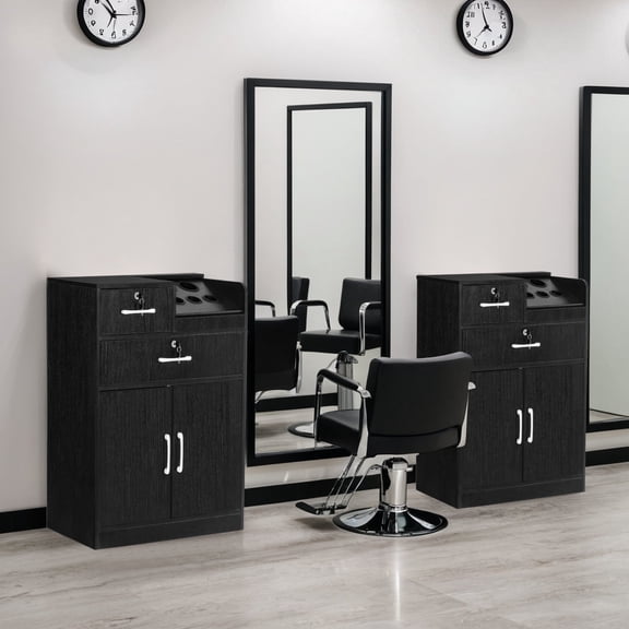 BarberPub Locking Storage Cabinet 38.8‘’ Barber Beauty Salon Station with Holders Styling Equipment 2032