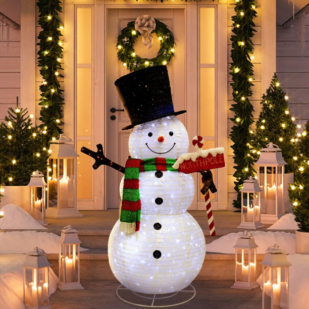 84 Led Lighted Snowman And North Pole Sign Christmas Outdoor Decoration Walmart Com Walmart Com