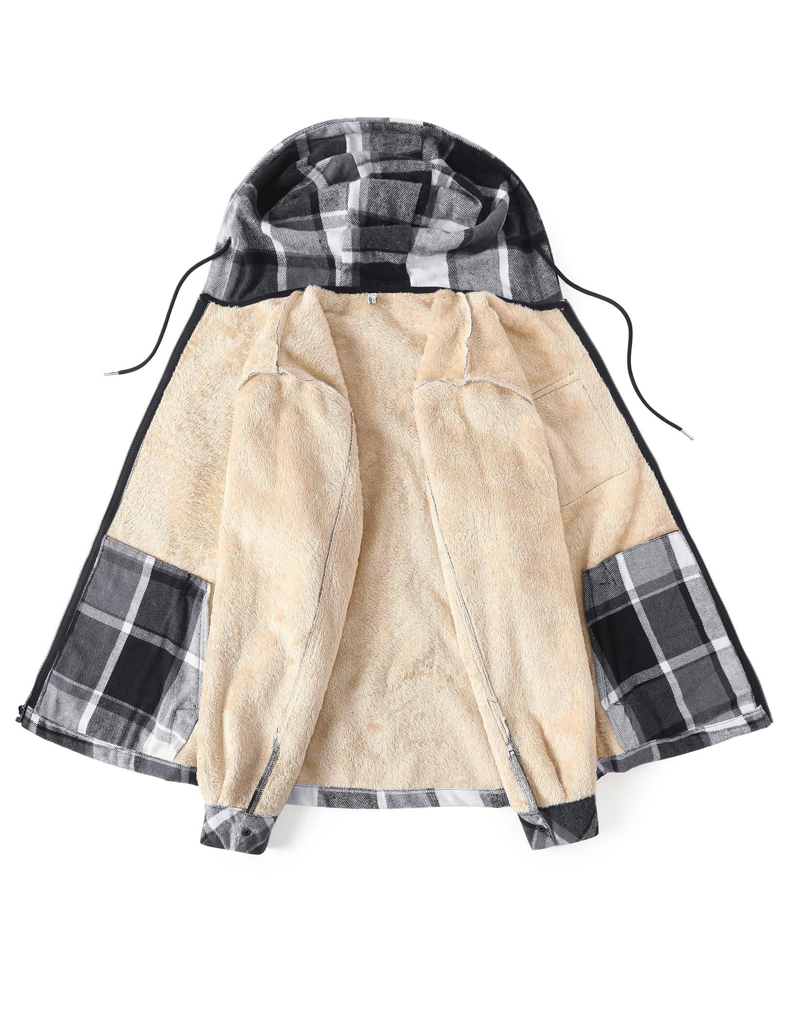 COOFANDY Men's Flannel Hooded Shirt Jacket Plaid Hoodie Zipper Sherpa Lined Winter Thermal Flannel