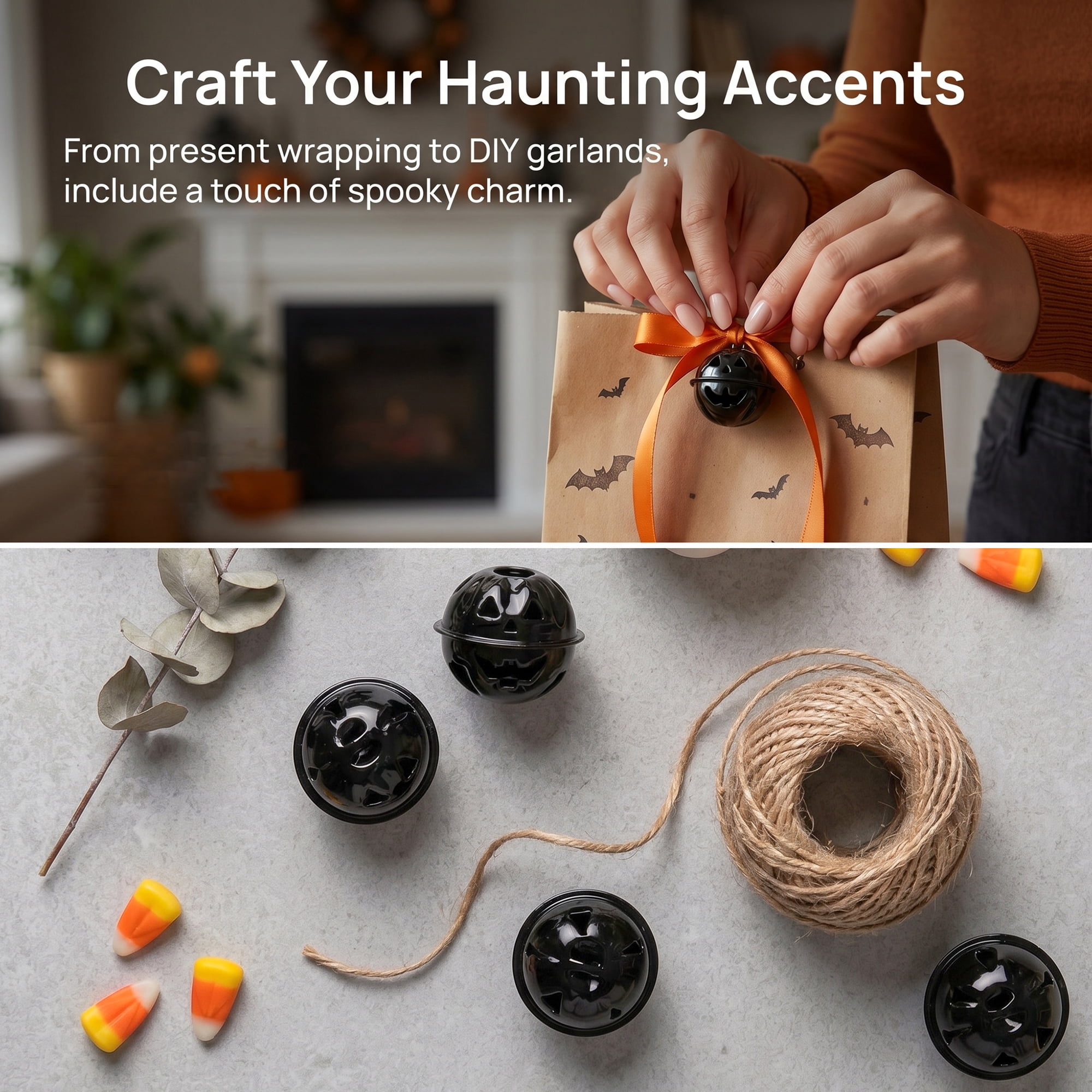 Unique Bargains 10Pcs Pumpkin Halloween Craft Round Bells Black 1.2" x 1.2" x 1.2"