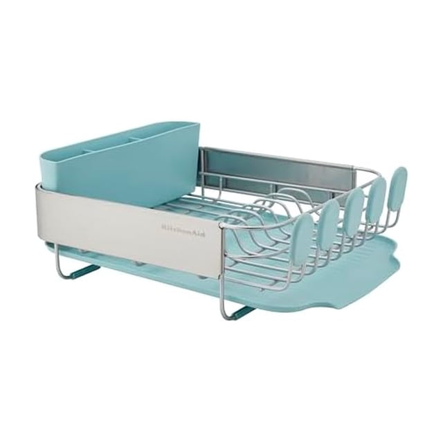 KitchenAid Escurreplatos compacto resistente a la oxidación, que ahorra espacio, con bandeja para cubiertos extraíble y escurridor autodrenante en ángulo, 12,63 x 15,87 x 5,54 pulgadas, agua mineral