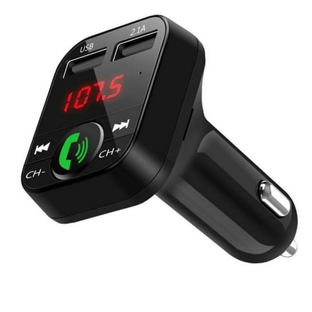 Radio Car Adaptor Sawpy Wireless In-Car Bluetooth FM Transmitter Radio Adapter Car Kit Supports TF/SD Card and USB Car Charger for All Smartphones ()