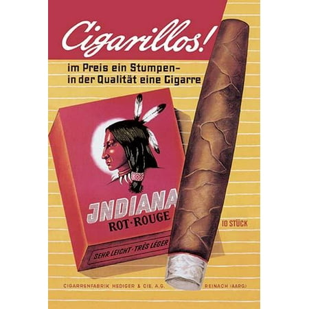Vintage ad for cigarillos sold under the brand name Red Indian Poster Print by