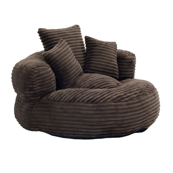 HUMEHA 42.5" Corduroy Bean Bag Chair with 3 Pillows & Armrest, Memory Foam Lazy Sofa for Adults & Teens Bedroom Living Room Dorm, Coffee