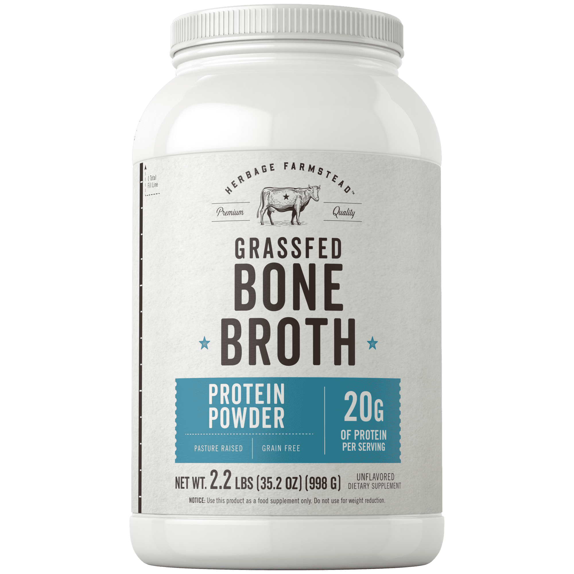 Grass Fed Bone Broth Protein Powder | 35.2 oz (2.2lb) | 20g Protein for Men and Women | Herbage Farmstead by Carlyle