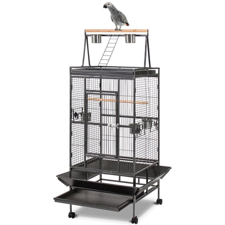 Large Elegant Wrought Iron Bird Parrot Play Perch Stand Cage with Seed Skirts and Rolling Stand for African Grey Small Quaker Amazon Parrot Cockatiel Sun Parakeet Green Cheek Conure
