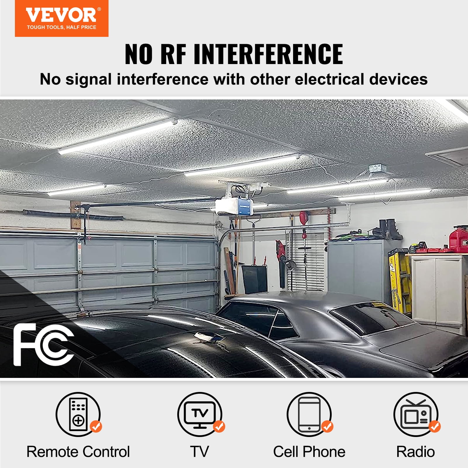 VEVOR 10 Pack LED Shop Light, 4 FT, 40W Linkable Shop Light Fixture, 6500 LM Ceiling Lights 59 in Power Cords with ON/OFF Switch 48 in Connector Cables, for Garage Warehouse Home Workkshop