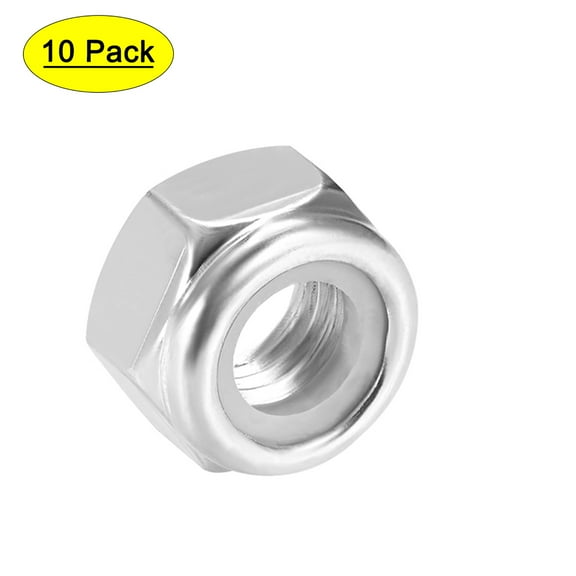M14 x 2mm Nylon Insert Hex Lock Nuts, Carbon Steel White Zinc Plated 10 Pcs