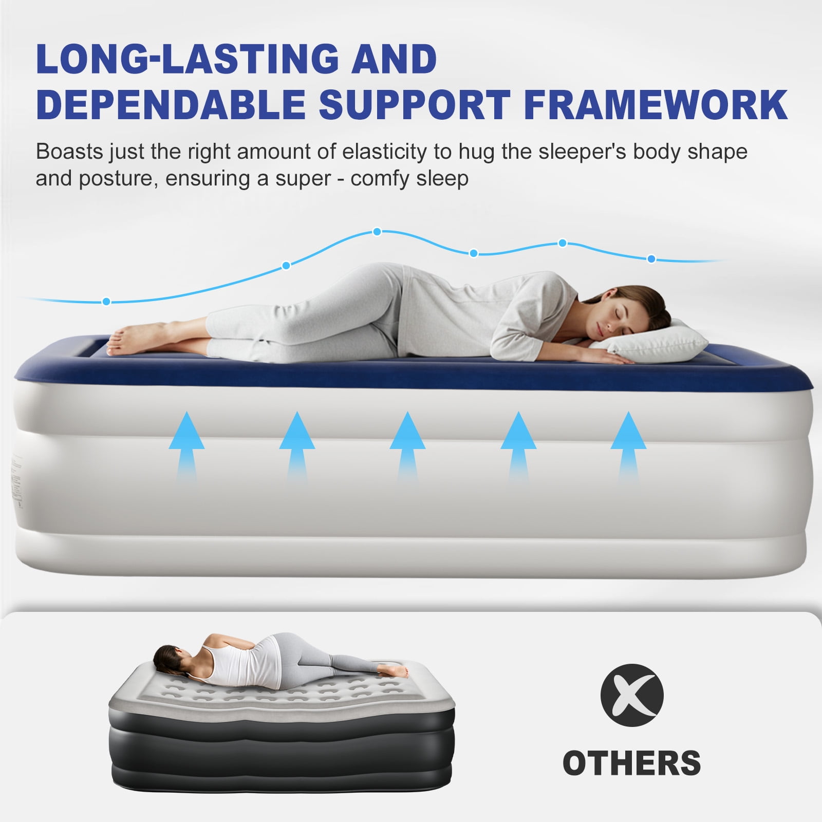 Ktaxon 18in Twin Air Mattress with Built-in Pump, Elevated Inflatable Airbed, Blow up Mattress for Camping Home Guests, Blue & White