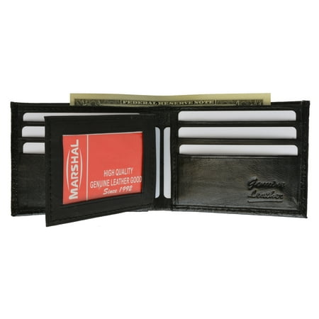 Crocodile Skin Wallets Crocodile Print Cowhide Leather Bifold Wallet with Center ID Window & Credit Card Slots 71152 CR (C) Black ()