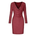 thumbnail image 4 of IWRICH Women's Cowl Neck Sparkly Deep V Neck Long Sleeve Ruched Bodycon Cocktail Party Club Night out Glitter Short Dresses Wine XS, 4 of 5