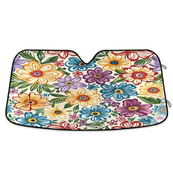 ALAZA Colorful Flowers Floral Windshield Sun Shade Car Foldable Visor Block UV Rays Protector 55"x27.6"