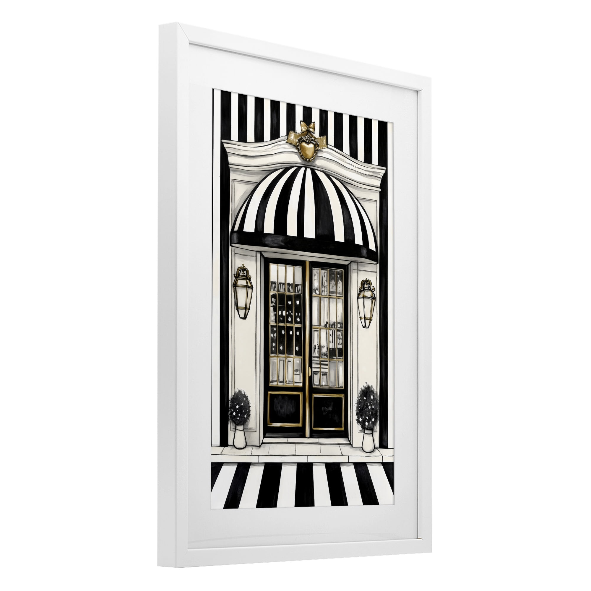 Stupell Industries Paris Storefront Facade White Framed Print Under Glass, design by Petal Prints Design