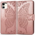 thumbnail image 1 of Wallet Case for iPhone, Embossed Butterfly Flower Premium PU Leather [Kickstand] [Card Slots] [Wrist Strap]Cover for iPhone, 1 of 7