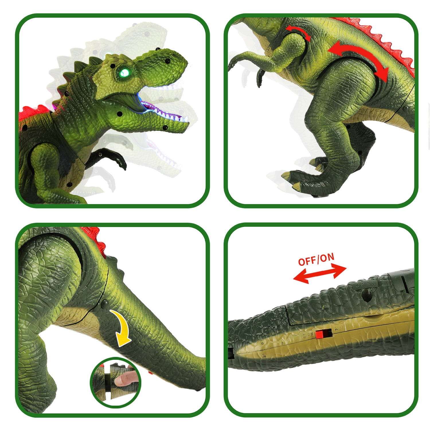 Anpro Remote Control Dinosaur Toy for Kids, Big T-Rex with Light up & Spray, Roar Walking Dinosaur Toy Gift for Age 3+ Toddlers Boys Girls, Green