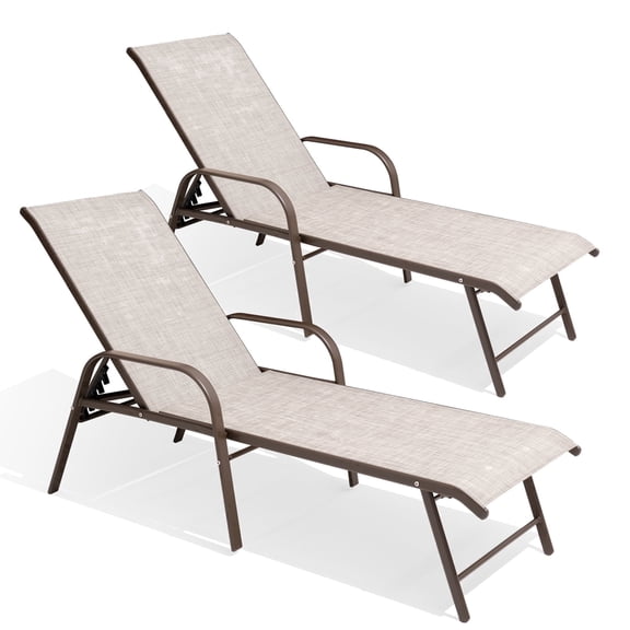 Crestlive Products 2‑Pack Outdoor Chaise Lounge Chairs – 5‑Position Aluminum Adjustable Patio Chaise Lounge with Rust Resistant Frame, Beige
