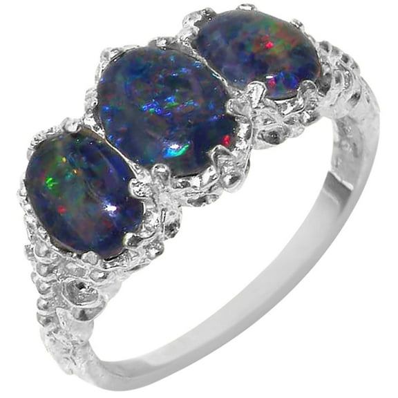 LBG 925 Sterling Silver Synthetic Opal Triplet Womens Trilogy Ring - Sizes 4 to 12 Available