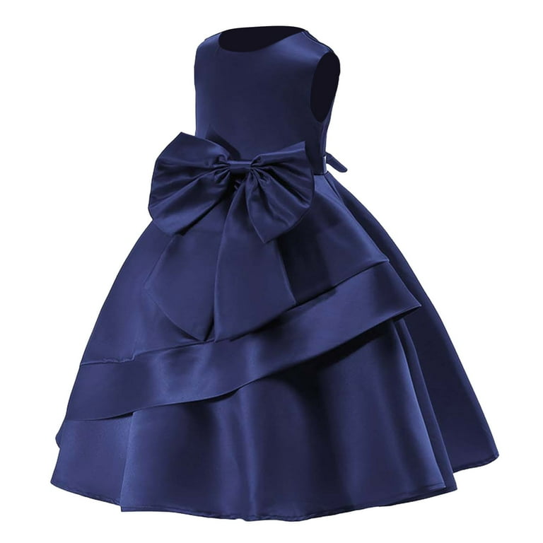 Tbwnwg Girls Birthday Dress Baby Girls' Bow Princess Dress Mid Length Casual & Party Gown,Size 6-7 Years, Infant Girl's, Blue