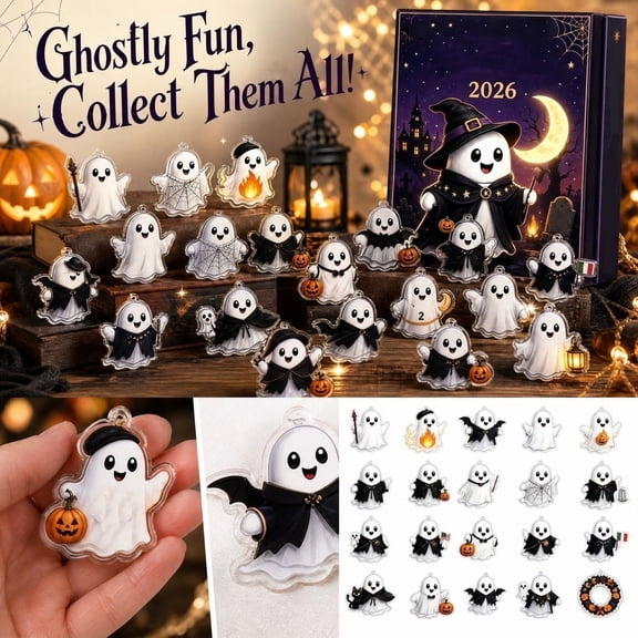 Halloween Advent Calendar 2026,24 Day Halloween Ghost Countdown Calendar with 24 Collectible Gifts for Kids Boys Girls Toddlers Boo Basket Stuffers Party Favors (D)