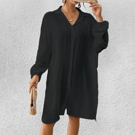 CaComMARK PI Clearance Women 2025 Swimsuit Cover Up Button Down Beach Shirt Blouse Tops Fashion Loose Cardigan Bikini Smock Blouse Black Free Size