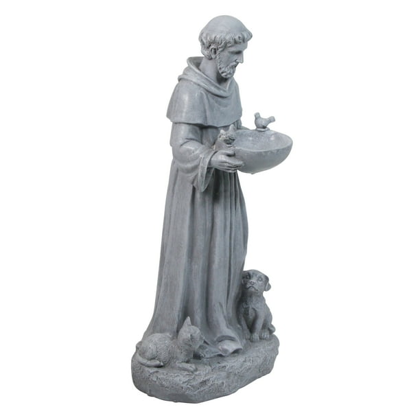 17" St. Francis Outdoor Bird Feeder Garden Statue