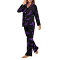 thumbnail image 3 of Garronmavis Purple Bats Halloween Women's Long Sleeve Button Down Pajama Set 2-Piece Comfortable Sleepwear Loose Fit Lounge Wear, Black, 3 of 7