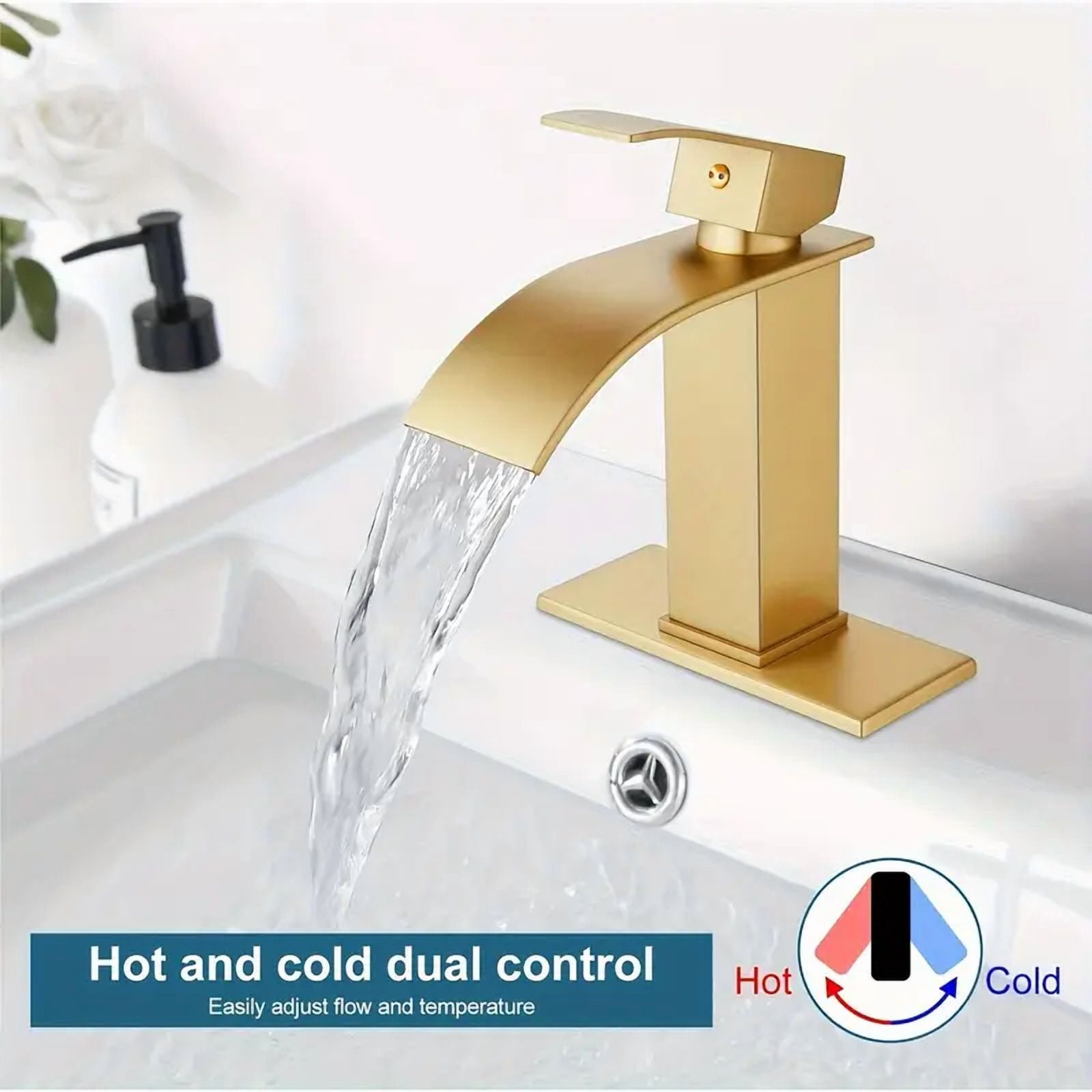 Brushed Gold Bathroom Sink Basin Faucet Single Handle Vanity Mixer Taps w/Cover