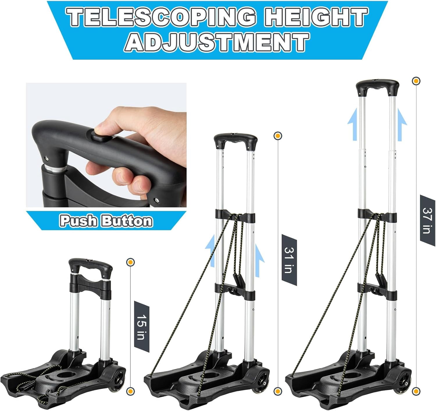 Lightweight Folding Hand Truck Dolly with 2 Wheels, Portable Luggage Cart for Airport Travel and Moving