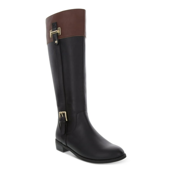 KAREN SCOTT Womens Black Buckle Accent Wide Calf Round Toe Stacked Heel Zip-Up Riding Boot 5 M