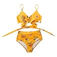 thumbnail image 3 of Women's Floral Print Bikini Set Cross Back High Waisted String Two Piece Swimsuit Sexy Beach Bathing Suit for Vacation Summer Pool Party,Yellow,XL, 3 of 9