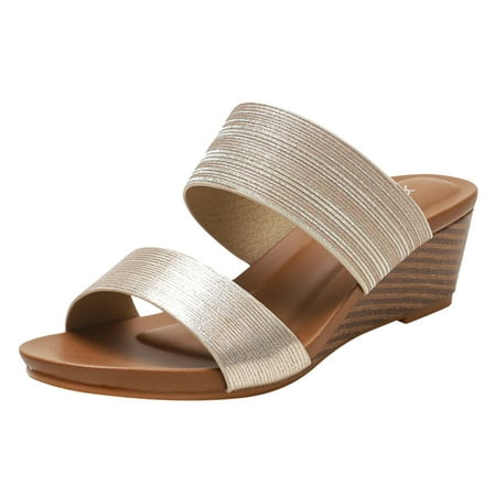 

Mackneog Womens Wedges Sandals Casual Bohemian Sandals Beach Shoes Double Strap Contrast Paneled Wedge Shoes Slippers Gift on Clearance