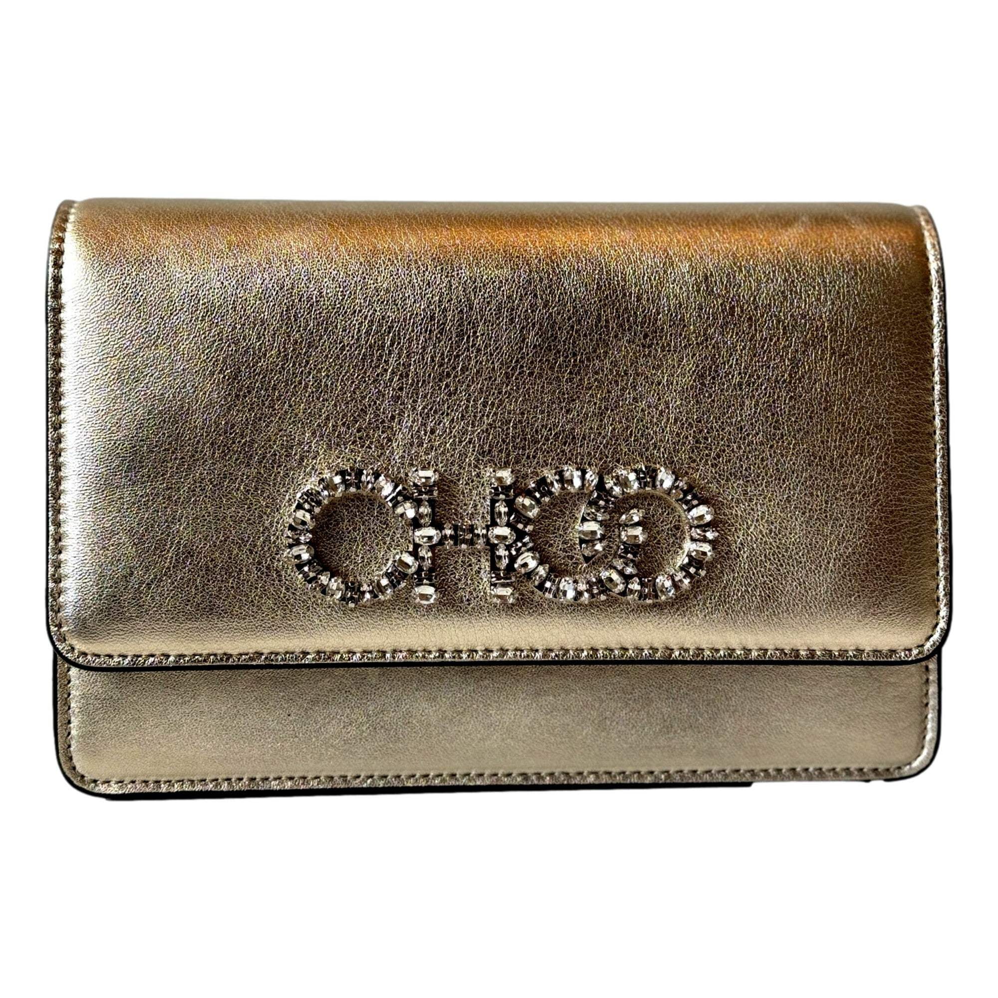 長財布 JIMMY CHOO KALINA CALF LEATHER LOGO CHAIN WALLET Jimmy Choo Kalina Small Chain Wallet in Parrot Blue Suede