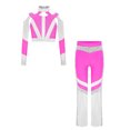 thumbnail image 2 of Doomiva Kids Girls Gymnastics Dance Outfits Long Sleeve Sparkly Color Block Cross-back Crop Top with Flared Pants Set Hot Pink 8, 2 of 4