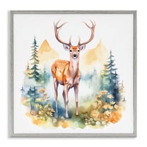 Stupell Industries Wild Deer with Mountains Animals Painting Gray Framed Art Print Wall Art, 24 x 24