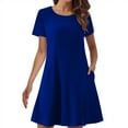 thumbnail image 5 of Fall Deals！Fall Dresses for Women ,Women'S Summer Solid Color Double Pocket Short Sleeve Round Neck T-Shirt Dress,Dark Blue,S, 5 of 6