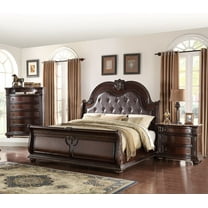 Formal Vintage Style Luxury 3pc Brown Finish King Size Panel Bed Set Solid Wood