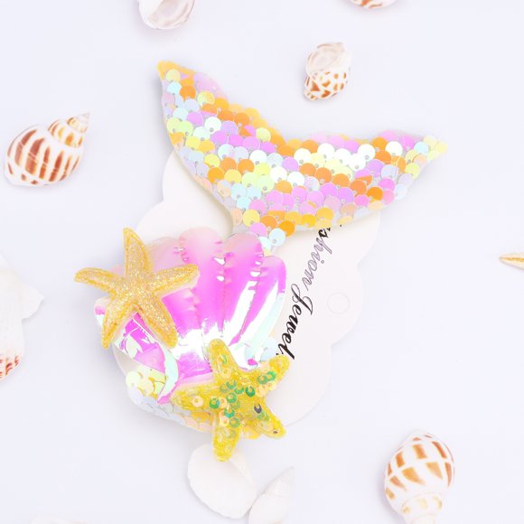 EGNMCR Hair Clips Mermaid Tail Hair Clips For Girls And Seashell Hairpins Sequins Fabric Bling Sparkly Hair Barrettes Hair Accessories For Children The Clip