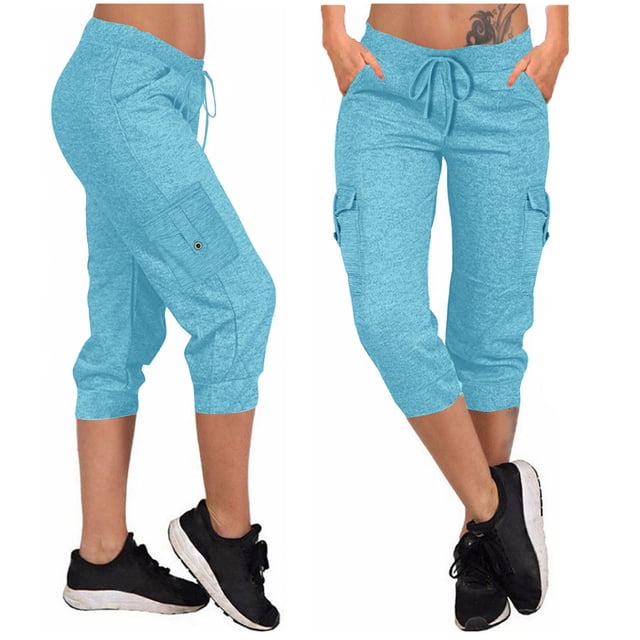 Simua Womens Capris Outdoor Athletic Soft Drawstring Sweatpants with Pockets