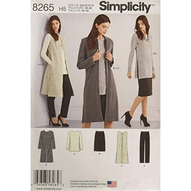 Simplicity 8265 Femmes Pantalons, Jupe, Chemise et Manteau Patrons de Couture, Tailles 6-14
