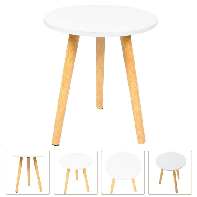 OULII 1Pcs Industrial Sofa Side Table Round White Wood Storage for Living Room