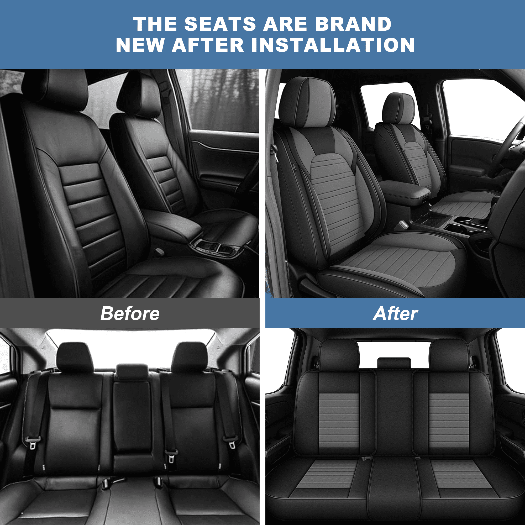 HQBQBUG Seat Covers Full Set for Toyota RAV4(Not for Hybrid) 2013-2025 Comfort Waterproof Leather Car Seat Covers Cushion Compatible Airbag(Grey,5 Seats)