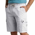 thumbnail image 4 of cfhntfmh Linen Cargo Pants for Men Summer Casual Drawstring Elastic Waist Shorts Loose Fit Bermuda Shorts Streetwear, 4 of 7