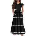 thumbnail image 2 of Girls Dress Sleeve Striped Pleated Casual Swing Dresses with Pockets for Kids 6-12 Years, 2 of 7