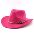 thumbnail image 3 of XIAOCHA Womens Solid Suede Cowboy Hat Braided Western Hats Outdoor Sun Protection Wide Brim Western Hat,Hot Pink, 3 of 3